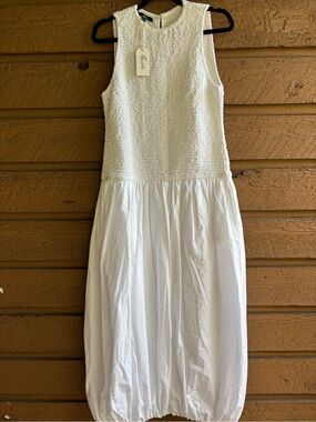 Shall We White Cotton Poplin Balloon Dress